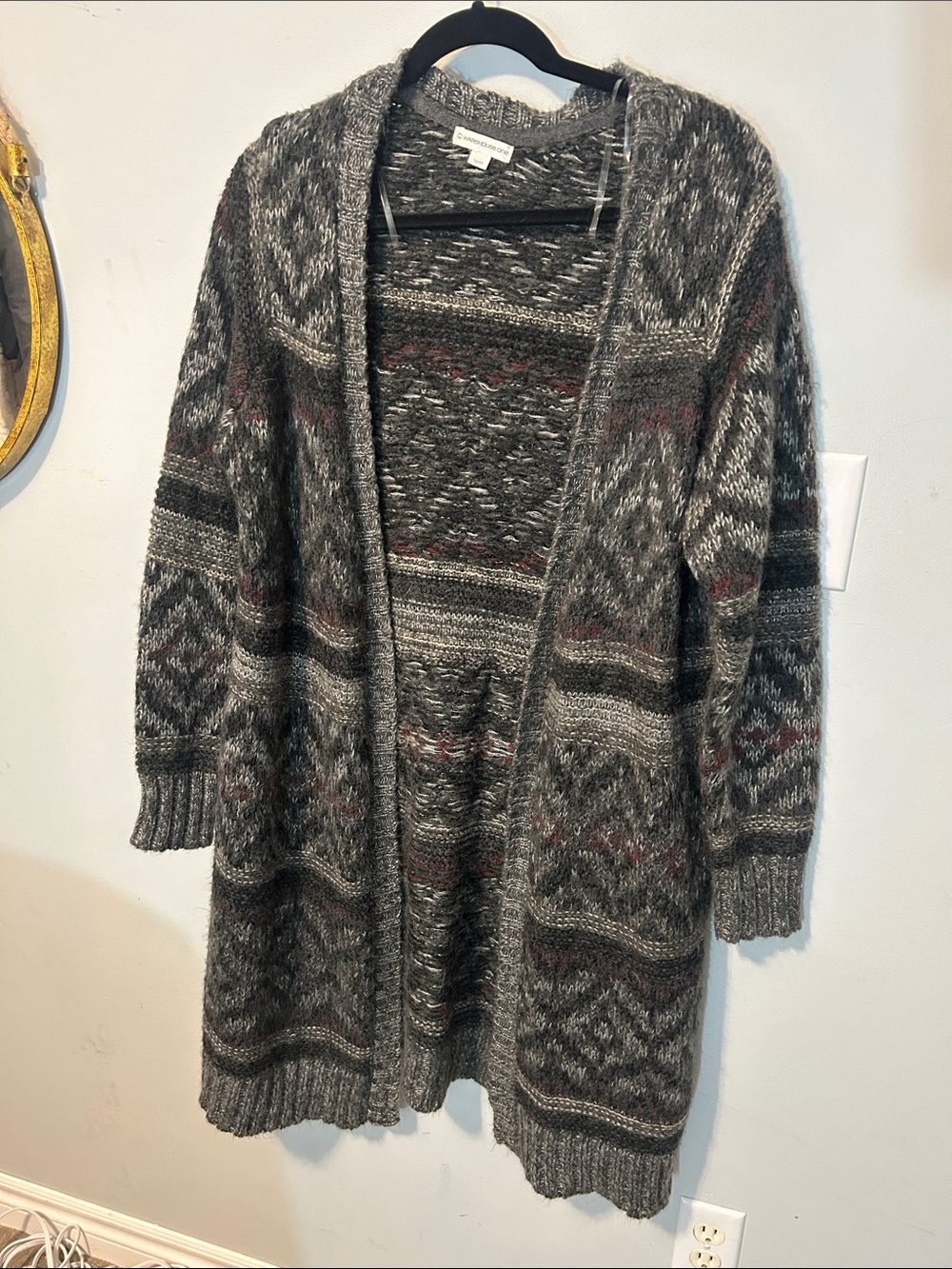 Warehouse One Open-Front Gray Patterned Women's Cardigan Sweater